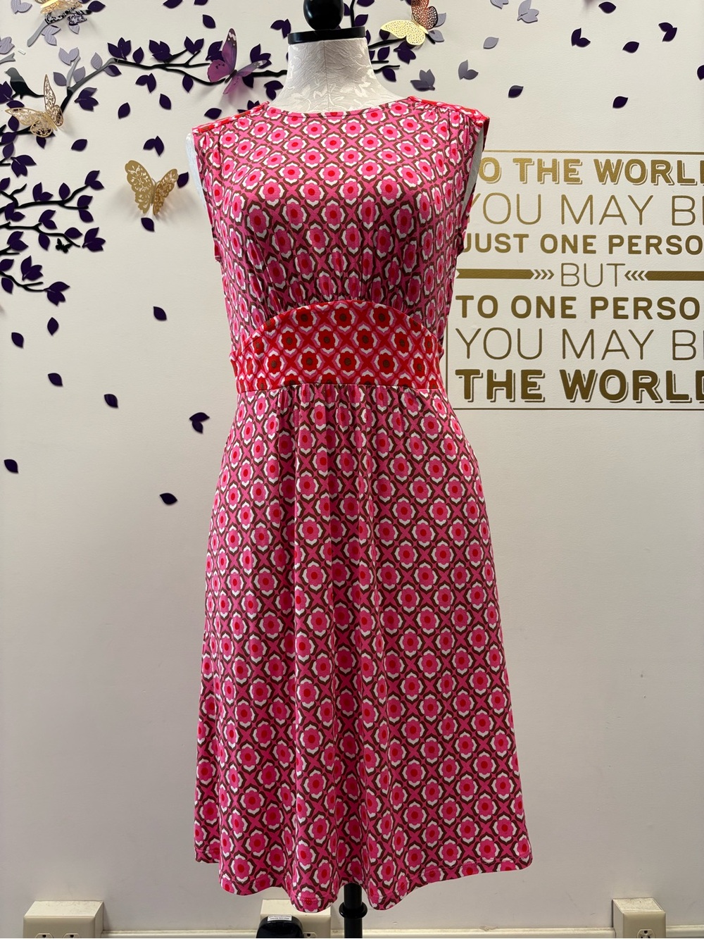 Boden Pink Geometric Fit-and-Flare Dress
